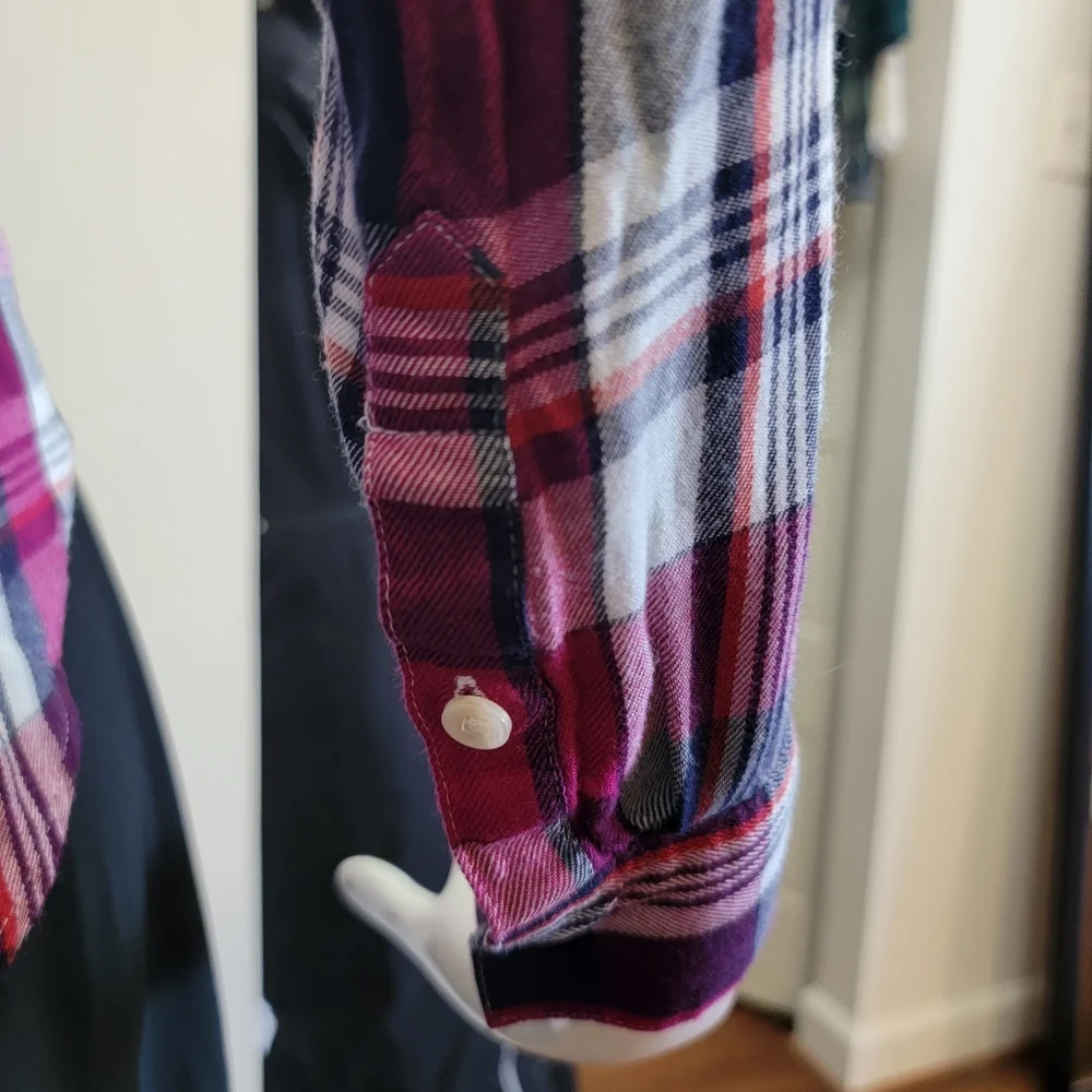 Banana Republic Magenta Plaid Flannel Shirt Boyfriend Fit Small Chic